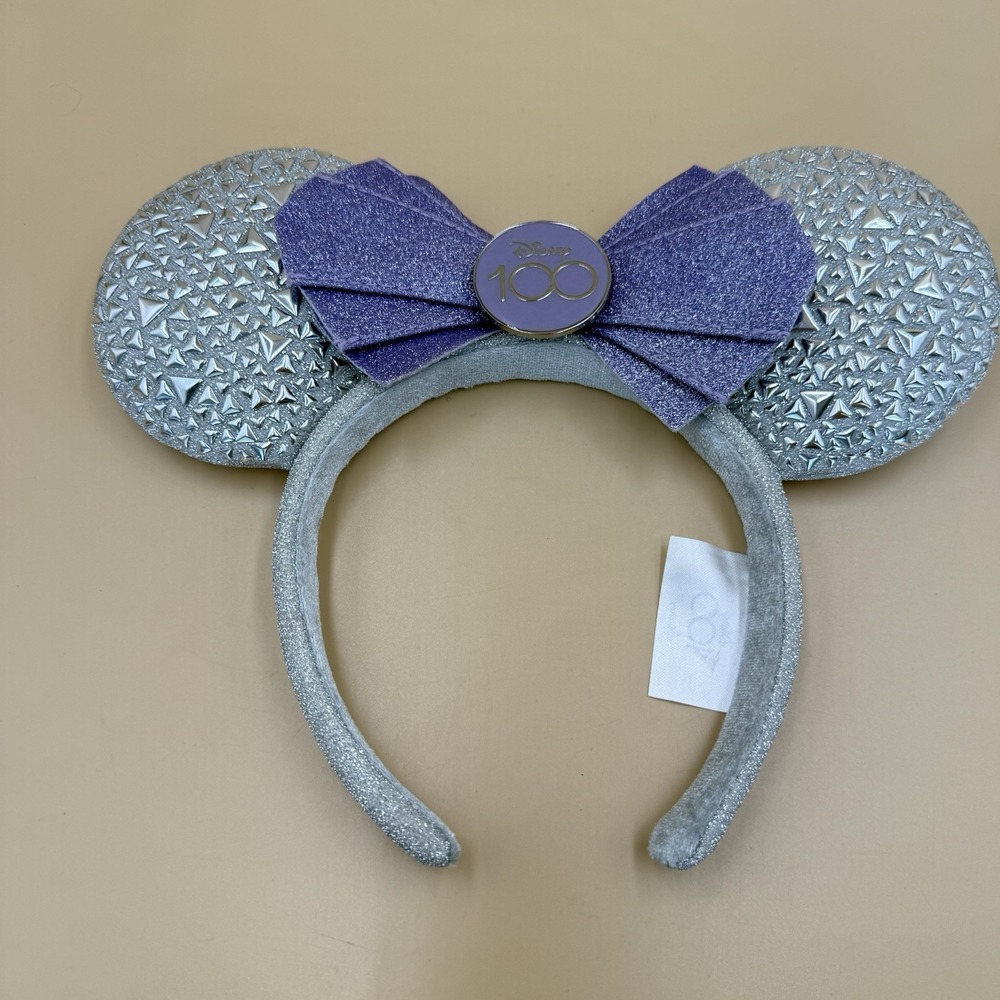 Disney Parks 100th Anniversary Platinum Minnie Mouse Ears Headband Silver Purple